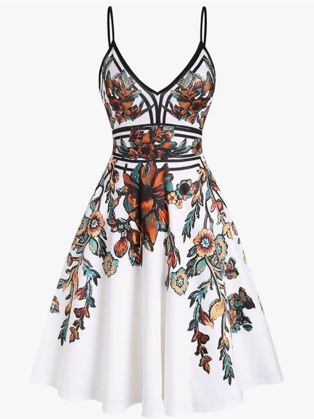 Lidressfo Fit & Flare Summer Spring Dress NWT Floral Geometric Border Midi 8